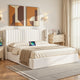 Artiss King Bed Frame with Gaslift Storage USB Type-C Charging Ports Velvet Upholstery White