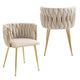 SERENITà Ivory Modern Hand Weaving Dining Chairs,Velvet Upholstered Side Chairs with Gold Legs, Chic Vanity Chairs with Armrest, Accent Chair for Dining Room, and Cafe Set of 2