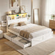 Artiss Double Bed Frame with Storage Drawers White Platform Bedframe with Bookcase Headboard Charging Station Led Light