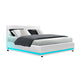RGB LED Lumi Gas Lift Bed Frame Double Size With Base Storage In White Leather