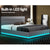 RGB LED Lumi Gas Lift Bed Frame Queen Size With Base Storage In Grey Linen
