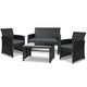 Gardeon Set of 4 Outdoor Rattan Chairs & Table - Black