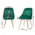 Set of 2 Green Velvet Dining Chairs With Metal Legs