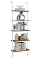 Industrial Ladder Shelf Wood Wall-Mounted Bookcase Storage Rack Shelves Display